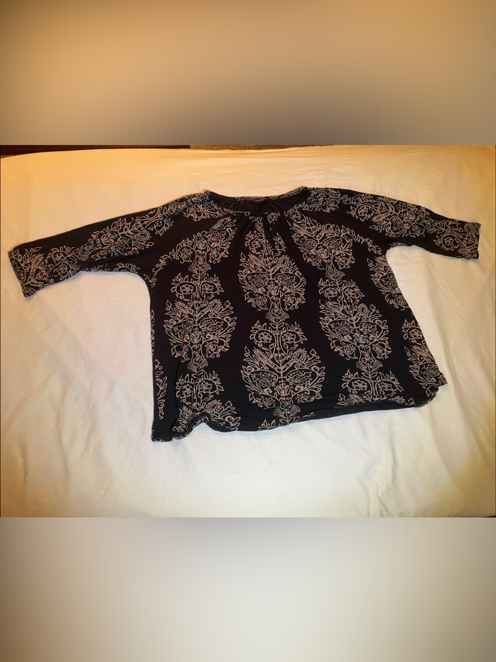 Lucky Brand Black Top with Cream Medallion Print